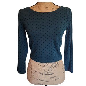 Forever_21 Blue and_Black Polka Dot Long Sleeve Cro